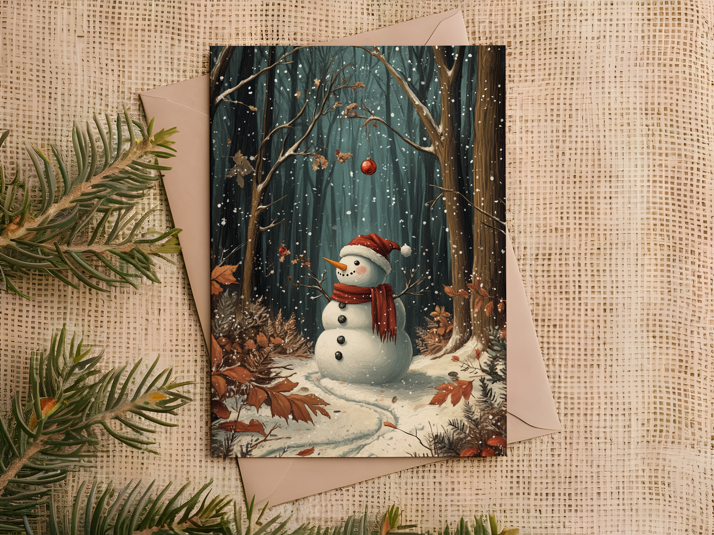 Snowman in the Forest Personalized Christmas Card
