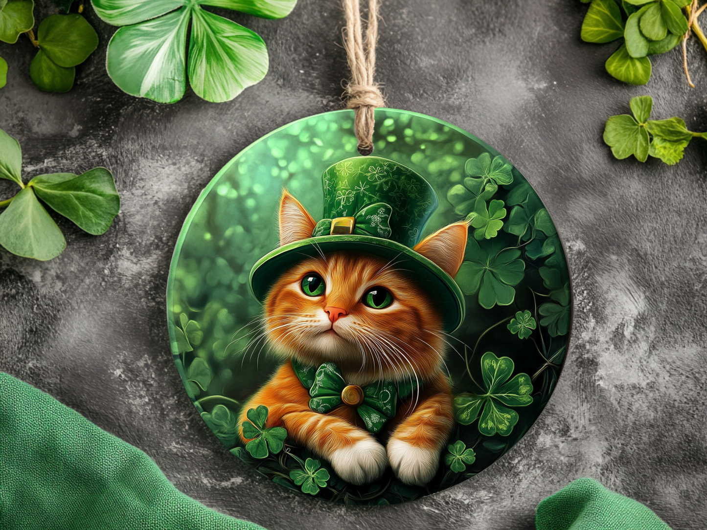 3D Effect Cat St. Patrick's Day Ornament