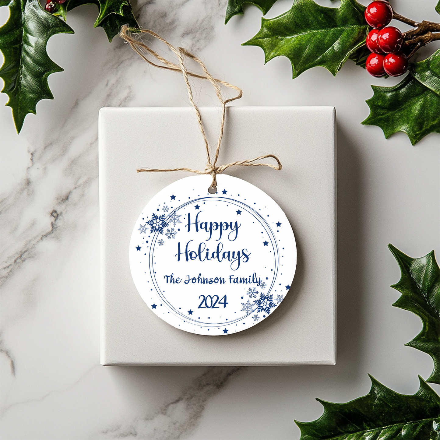 Happy Holidays Personalized Ceramic Ornament, 2024 Snowflake Custom Ornament