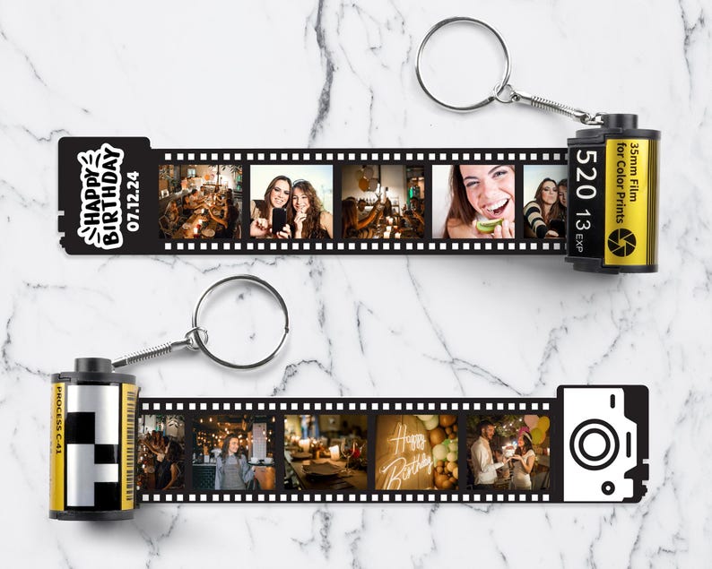 Personalized Photos Film Roll Keychain, Custom Photo Film Roll Keychain, Camera Film Roll Keyring