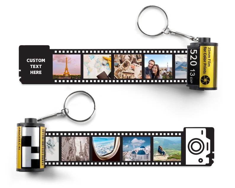 Personalized Photos Film Roll Keychain, Custom Photo Film Roll Keychain, Camera Film Roll Keyring