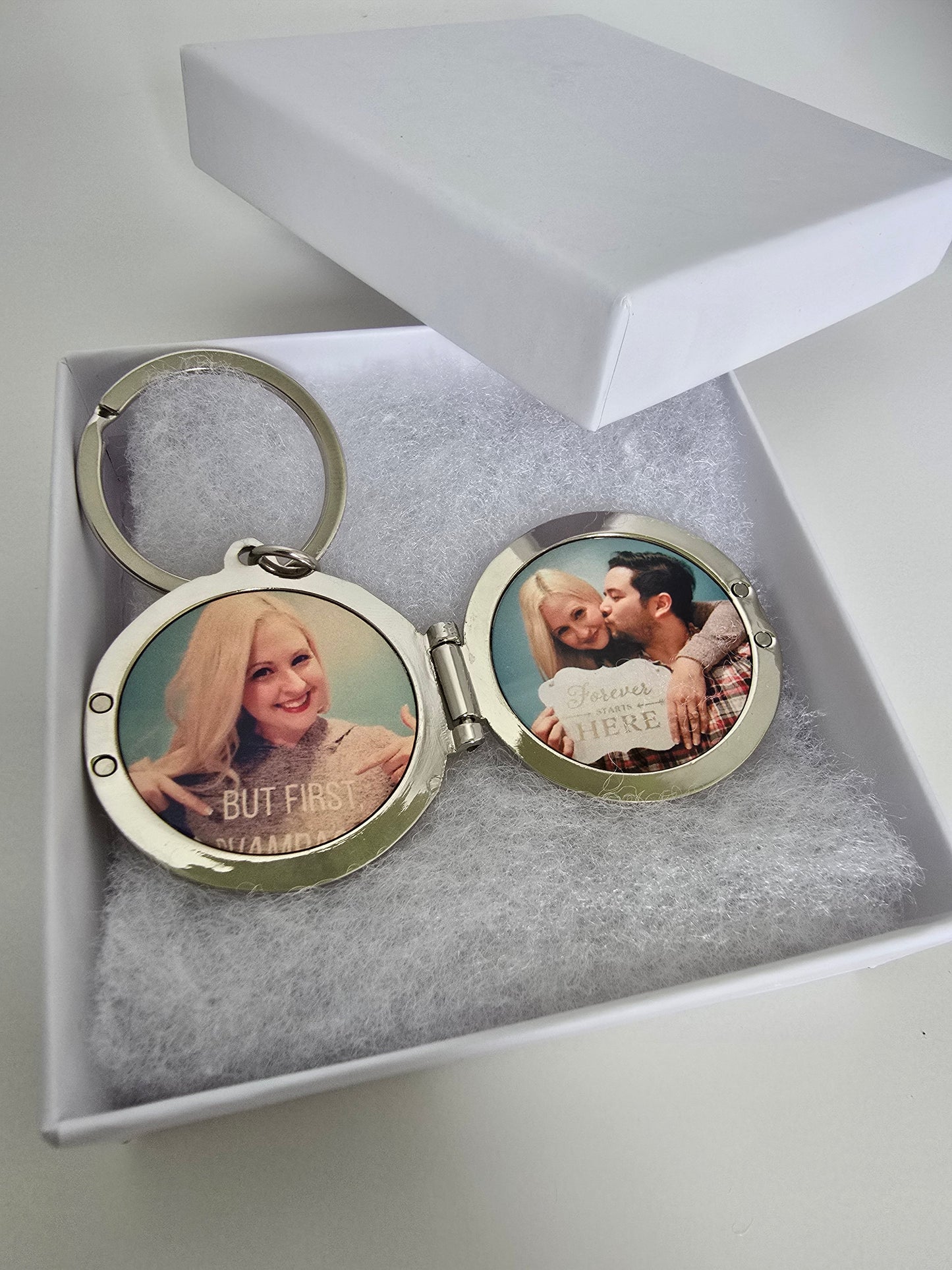 Personalized Photo Keychain, Stainless Steel Circle, Double Photo Locket Style Keychain, Custom Engraved, Any Message, Gift for your loved one