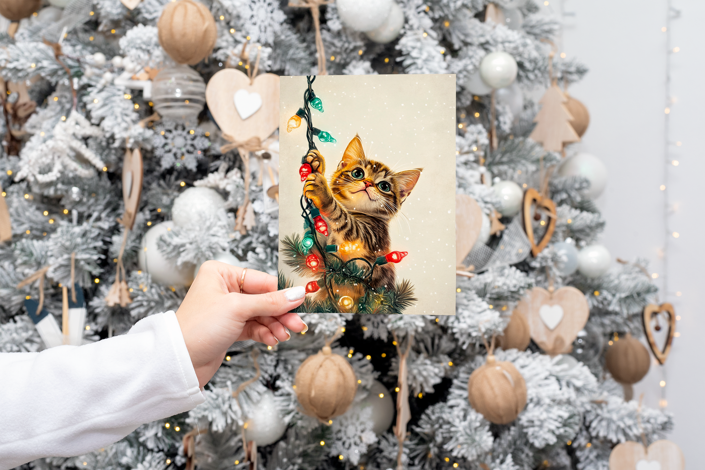 Cat in the Christmas Lights Card