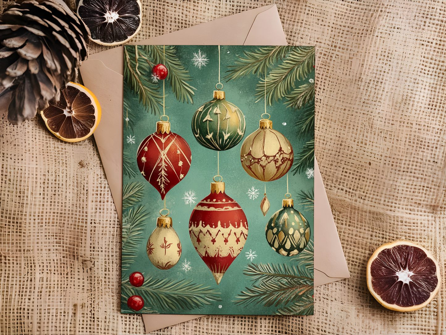 Vintage Christmas Ornaments Holiday Card