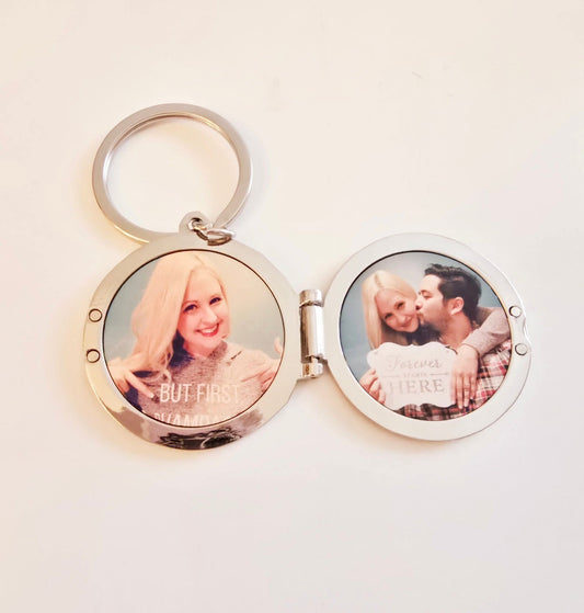 Personalized Photo Keychain, Stainless Steel Circle, Double Photo Locket Style Keychain, Custom Engraved, Any Message, Gift for your loved one