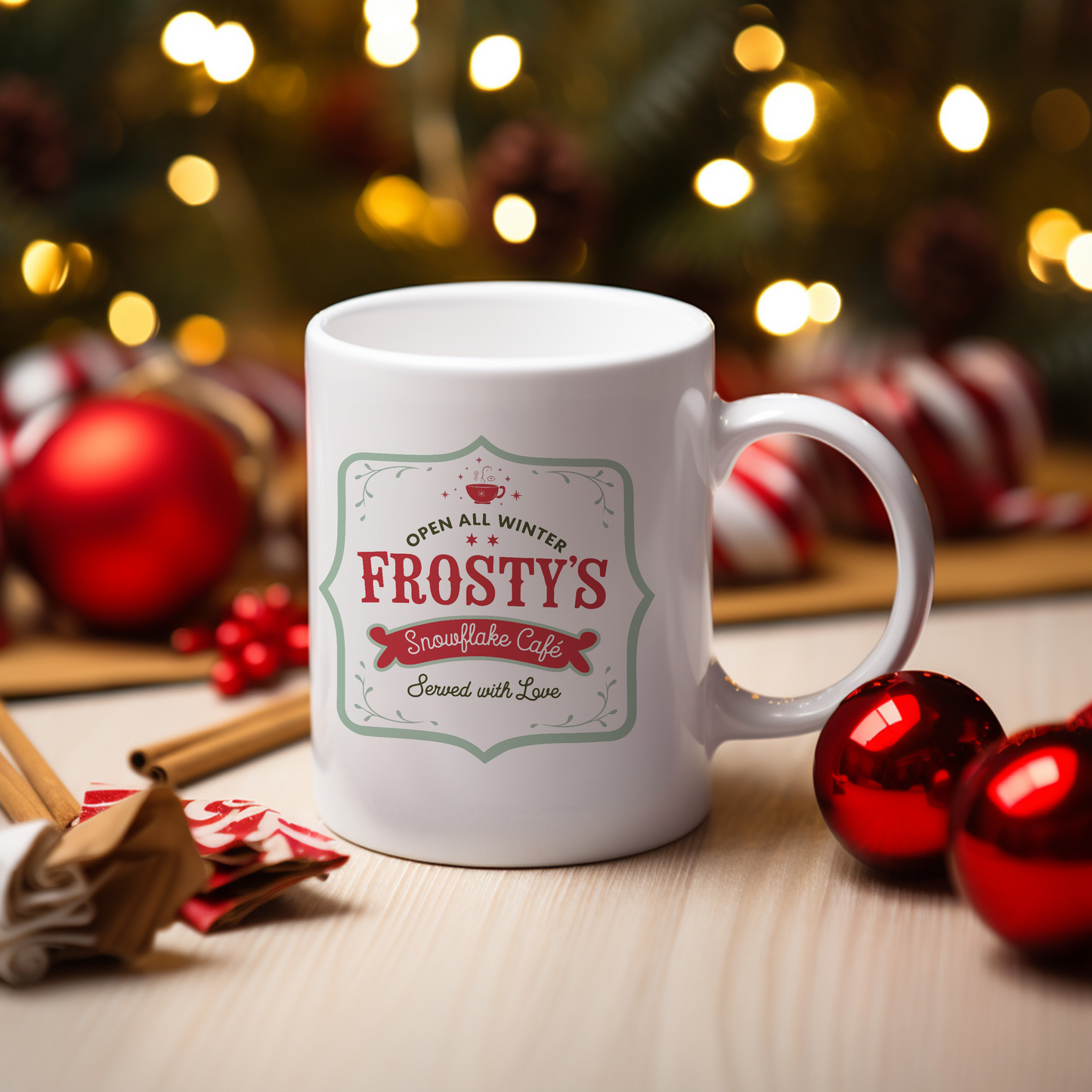 Frosty's  Snowflake Cafe Vintage Style Mug 12oz