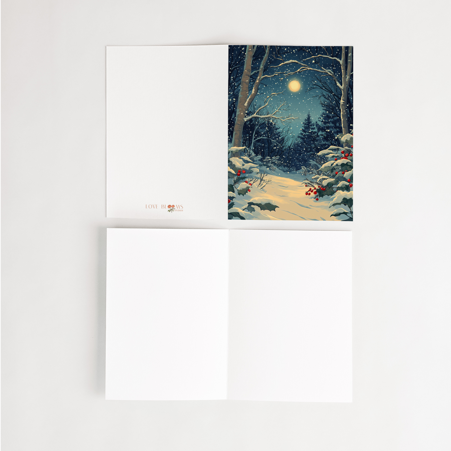 Silent Night Winter Full Moon Holiday Card