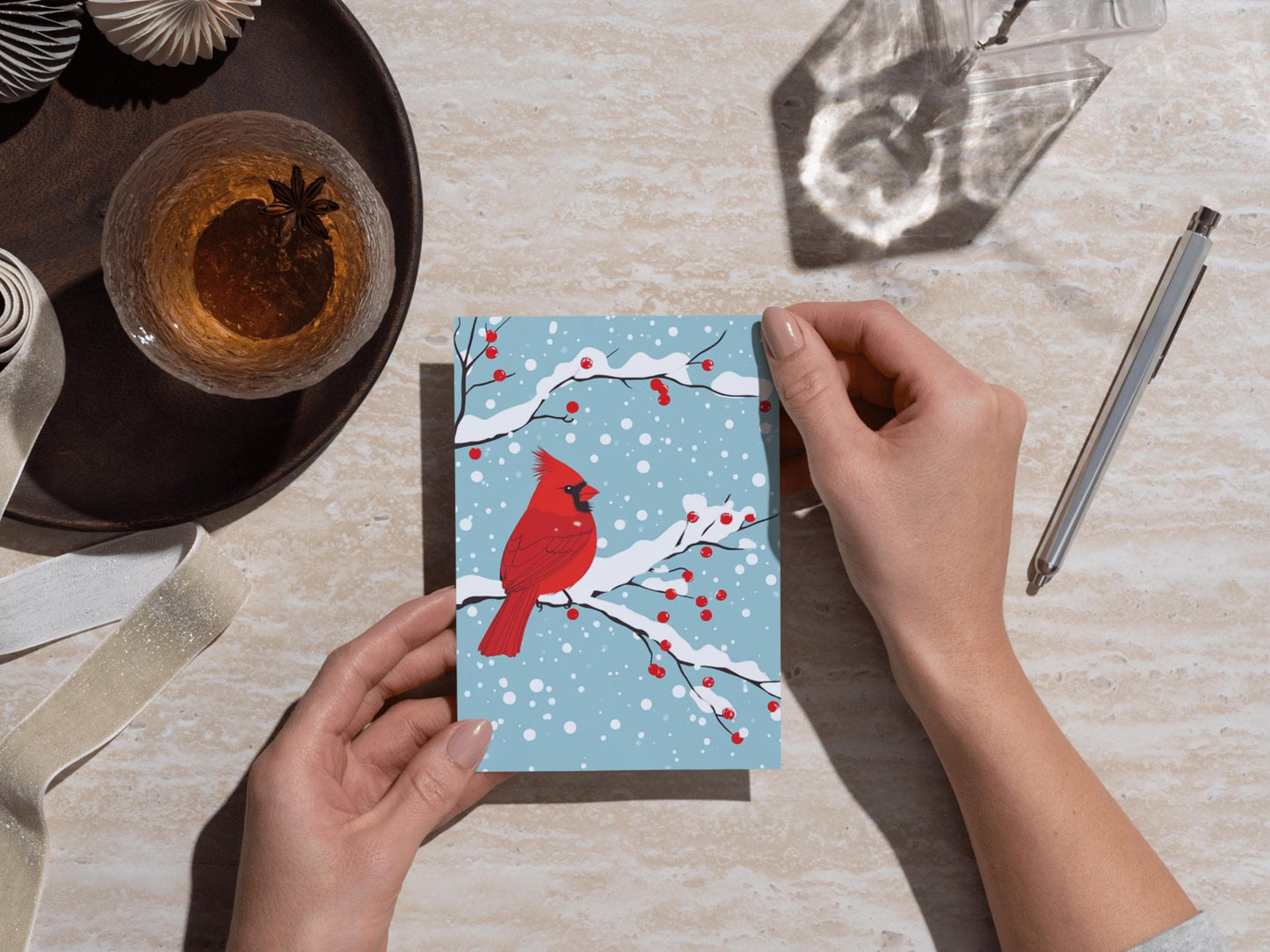 Cardinal in the Snow Personalized Christmas Card