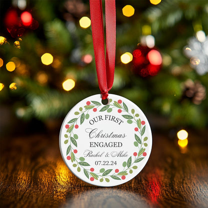 Our First Christmas Engaged, Christmas Couple Ornament, Our First Christmas Married Ornament, Wedding Ornament, Red and Green Wreath