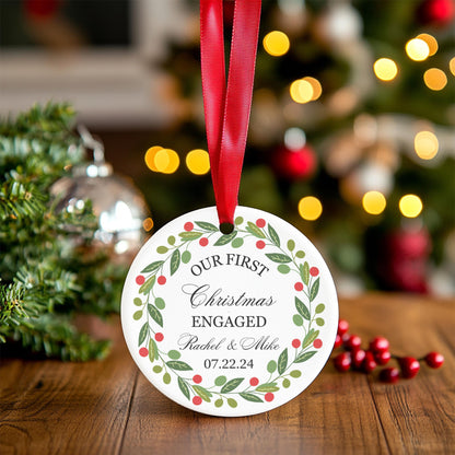 Our First Christmas Engaged, Christmas Couple Ornament, Our First Christmas Married Ornament, Wedding Ornament, Red and Green Wreath