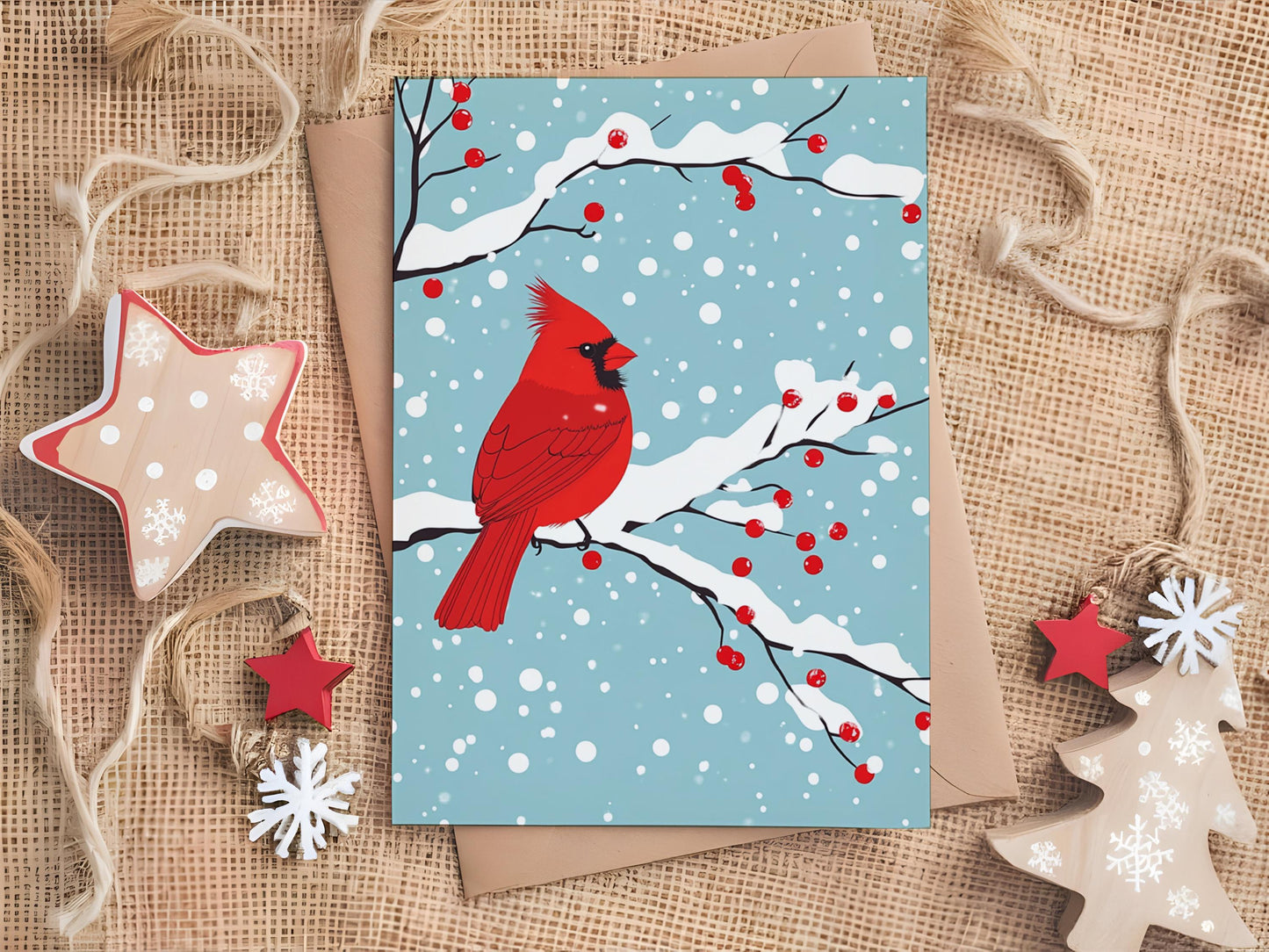 Cardinal in the Snow Personalized Christmas Card