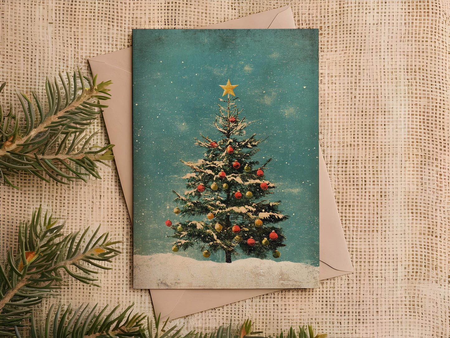 Vintage Christmas Tree Personalized Christmas Card